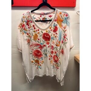 Johnny Was White with pink and orange floral embroidery Blouse